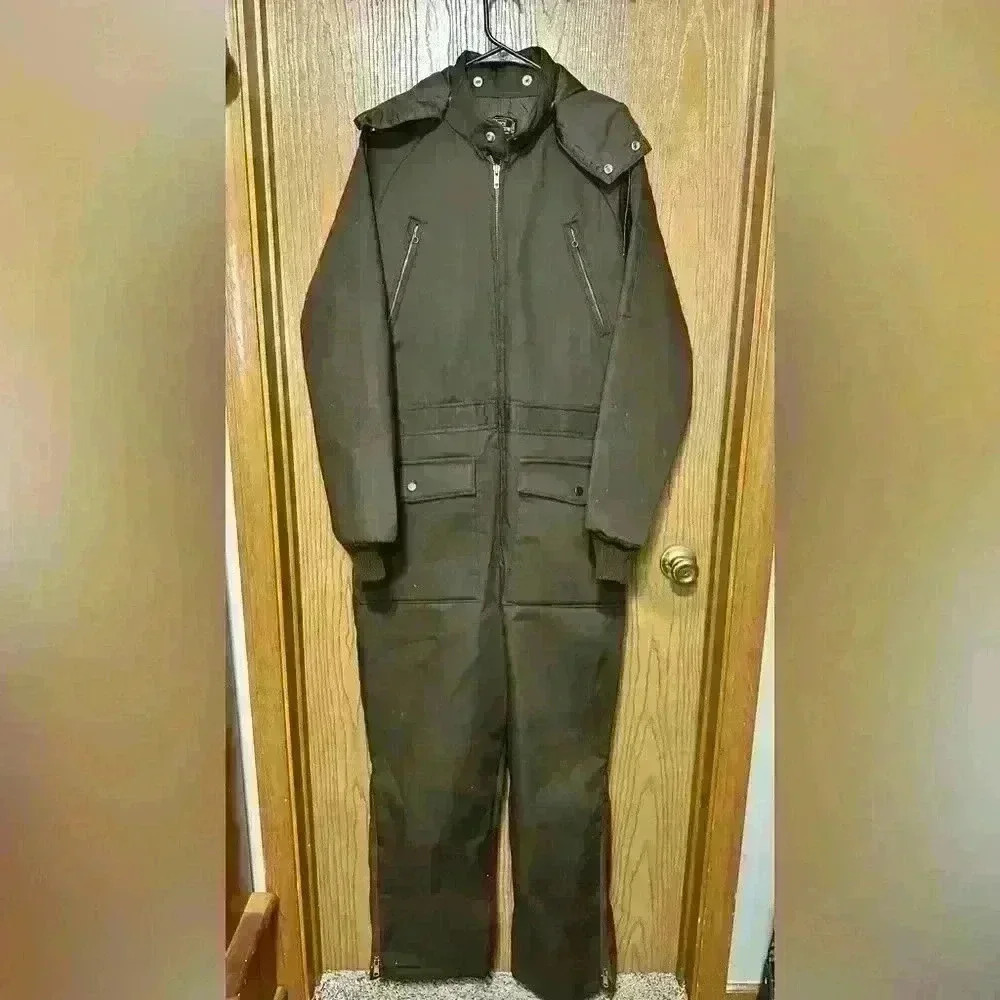 Sears Work'N Leisure Mens Size 44 Regular Brown Coveralls Overalls Hood Vintage